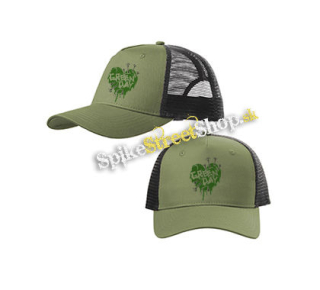 GREEN DAY - Green Heart - olivovočierna sieťkovaná šiltovka model "Trucker Cap"