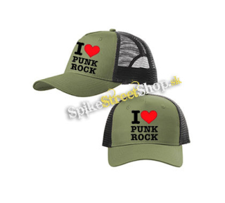 I LOVE PUNKROCK - olivovočierna sieťkovaná šiltovka model "Trucker Cap"
