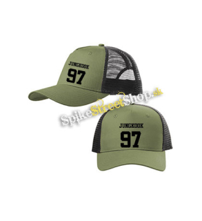 JUNGKOOK - 97 - olivovočierna sieťkovaná šiltovka model "Trucker Cap"