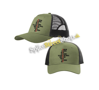 LA CASA DE PAPEL - Bella Ciao Names - olivovočierna sieťkovaná šiltovka model "Trucker Cap"