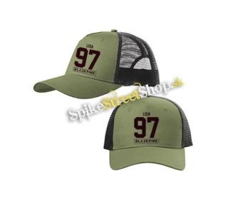 LISA 97 - BLACKPINK - Pink Number Years - olivovočierna sieťkovaná šiltovka model "Trucker Cap"