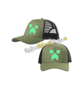 MINECRAFT - Green Creeper - olivovočierna sieťkovaná šiltovka model "Trucker Cap"