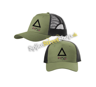 SQUID GAME - Triangle & Symbols - olivovočierna sieťkovaná šiltovka model "Trucker Cap"