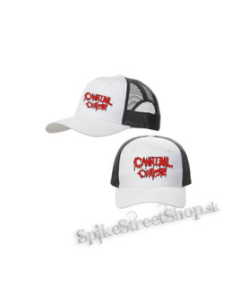 CANNIBAL CORPSE - Old School Bloody Logo - bieločierna sieťkovaná šiltovka model "Trucker Cap"
