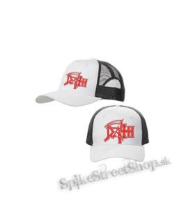 DEATH - Logo Red - bieločierna sieťkovaná šiltovka model "Trucker Cap"