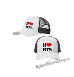 I LOVE BTS - bieločierna sieťkovaná šiltovka model "Trucker Cap"
