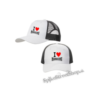 I LOVE HARDCORE na ČIERNE - bieločierna sieťkovaná šiltovka model "Trucker Cap"