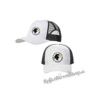 LIVE FREE RIDE HARDCORE EAGLE - bieločierna sieťkovaná šiltovka model "Trucker Cap"