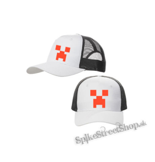 MINECRAFT - Red Creeper - bieločierna sieťkovaná šiltovka model "Trucker Cap"