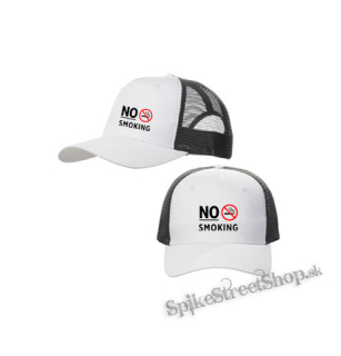 NO SMOKING - Slogan - bieločierna sieťkovaná šiltovka model "Trucker Cap"