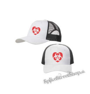 RADIOACTIVE HEART - bieločierna sieťkovaná šiltovka model "Trucker Cap"