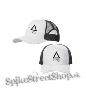 SQUID GAME - Triangle & Symbols - bieločierna sieťkovaná šiltovka model "Trucker Cap"