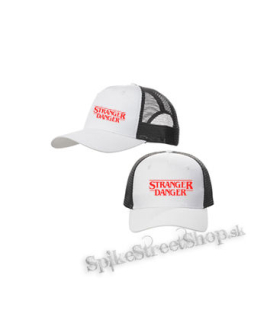 STRANGER DANGER - Red Logo - bieločierna sieťkovaná šiltovka model "Trucker Cap"