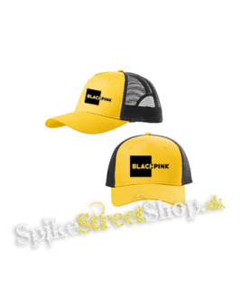 BLACKPINK - Pink Square Crest BW - žltočierna sieťkovaná šiltovka model "Trucker Cap"
