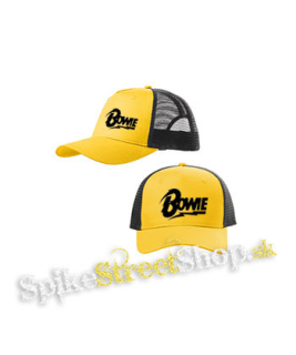 DAVID BOWIE - Logo - žltočierna sieťkovaná šiltovka model "Trucker Cap"