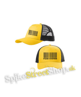 FUCK SYSTEM - žltočierna sieťkovaná šiltovka model "Trucker Cap"
