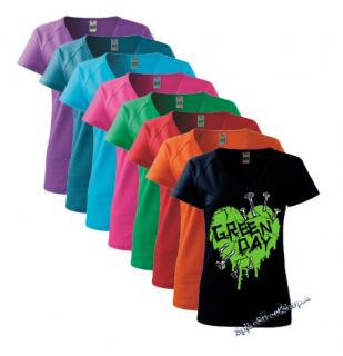 GREEN DAY - Green Heart - farebné dámske tričko