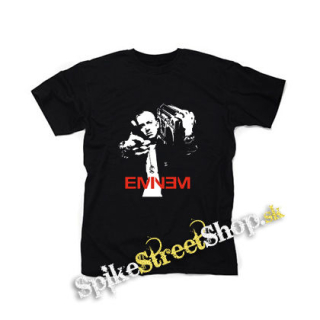 EMINEM - Logo & Portrait na ČIERNE - čierne detské tričko