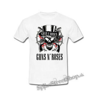 GUNS N ROSES - Red White Skull And Logo - biele pánske tričko