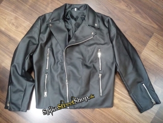 Čierna bunda SIDOVKA - koženková s nylónovou podšívkou