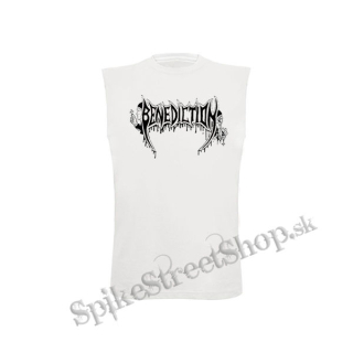 BENEDICTION - Logo - biele pánske tričko bez rukávov