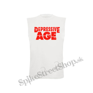 DEPRESSIVE AGE - Logo Red - biele pánske tričko bez rukávov