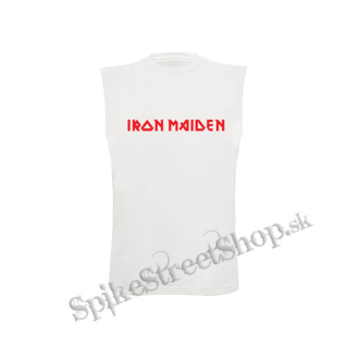 IRON MAIDEN - Red Logo - biele pánske tričko bez rukávov