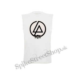 LINKIN PARK - Brown Logo And Skulls - biele pánske tričko bez rukávov
