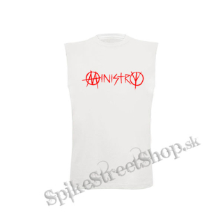 MINISTRY - Red Logo - biele pánske tričko bez rukávov