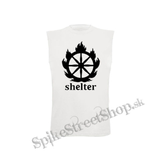 SHELTER - Logo - biele pánske tričko bez rukávov