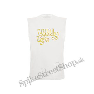 WOBBLY LIFE - Logo Yellow - biele pánske tričko bez rukávov