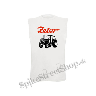 ZETOR - Červené logo a traktor - biele pánske tričko bez rukávov