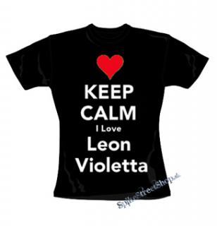 KEEP CALM I LOVE LEON VIOLETTA - čierne dámske tričko