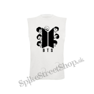 BTS - BANGTAN BOYS - Cartoon Band - biele detské tričko bez rukávov
