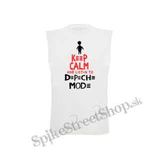 KEEP CALM AND LISTEN TO DEPECHE MODE - biele detské tričko bez rukávov