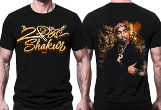 2 PAC - Shakur - Golden King - čierne pánske tričko