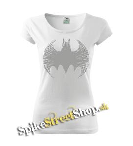 BATMAN - Cracked Emblem - strieborné logo - biele dámske tričko
