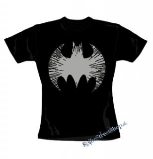 BATMAN - Cracked Emblem - Strieborné logo - čierne dámske tričko