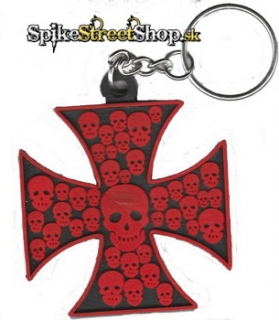 CROSS - Red Skulls Cross - gumená kľúčenka