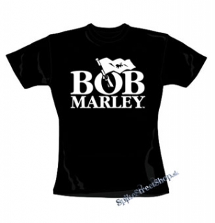 BOB MARLEY - Logo & Flag - čierne dámske tričko