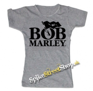 BOB MARLEY - Logo & Flag - šedé dámske tričko