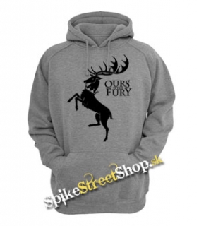GAME OF THRONES - OURS IS THE FURY - House Baratheon - šedá pánska mikina