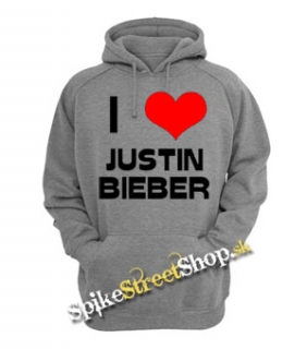 I LOVE JUSTIN BIEBER - šedá pánska mikina