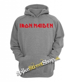 IRON MAIDEN - Red Logo - šedá pánska mikina