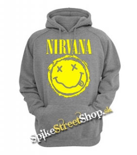 NIRVANA - Grunge Smile Yellow - šedá pánska mikina