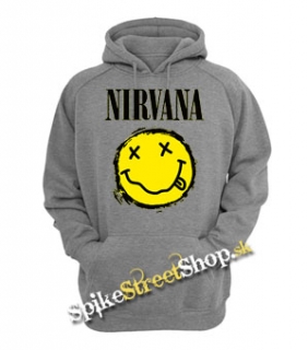NIRVANA - Yellow Black Smile - šedá pánska mikina