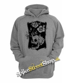 SKULL FLOWER - šedá pánska mikina