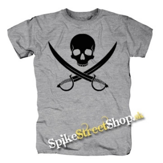 PIRATE SKULL - sivé pánske tričko