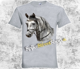 HORSE - Kôň šedý - šedé pánske tričko