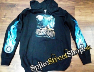 BIKER COLLECTION - Eagle & Wolf Head - pánska mikina na zips